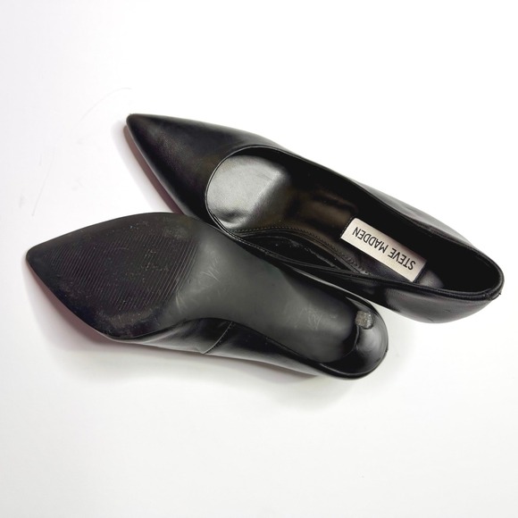 Steve Madden Pumps Luiza Black Leather Pointed Toe Stiletto Heels Size 5.5M - Picture 3 of 6